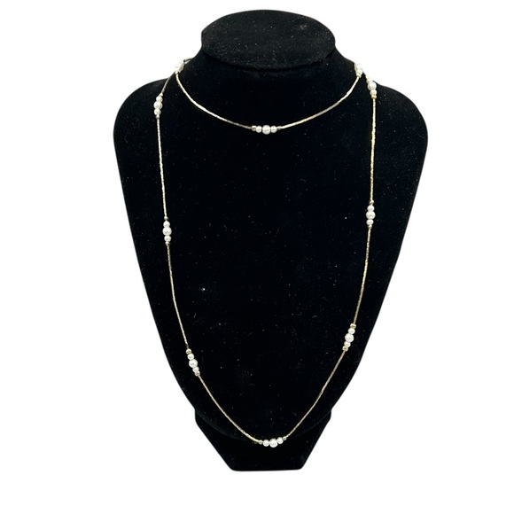 Jewelry - Korea Gold Tone Faux Pearl Necklace 29”